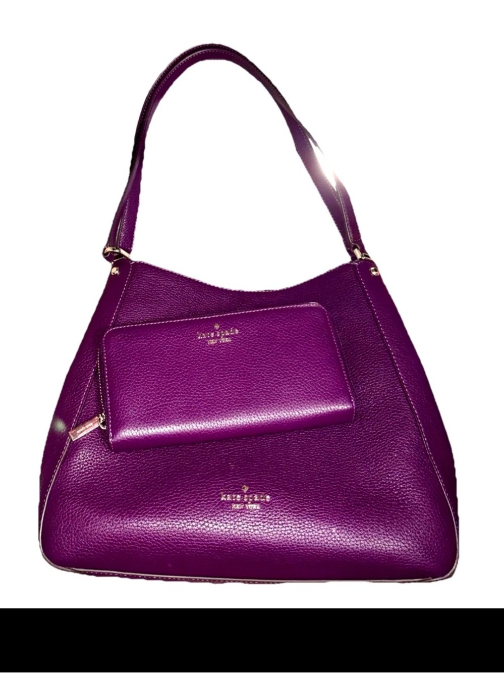 Kate Spade Leather Triple Compartment LEILA Hobo Ripe Plum Matching Wallet NWOT